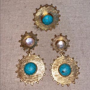 Lale Set of Adj Ring & Earrings 24k Coins Pearls